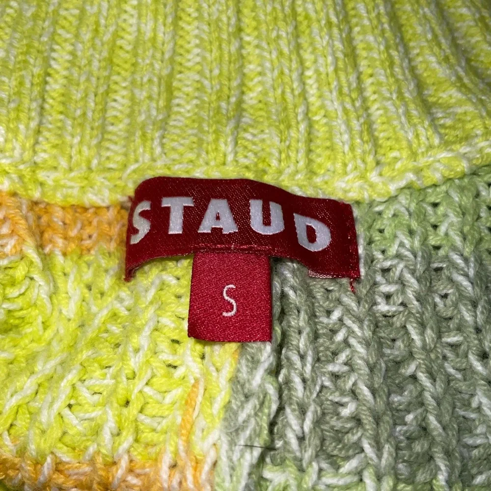 STAUD Cropped Hampton Yellow and Green Knit Sweater - Picture 3 of 6